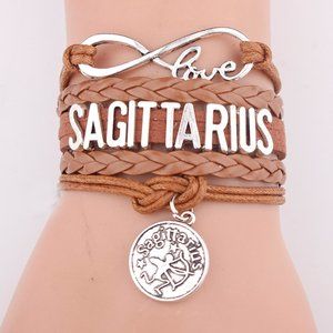 Sagittarius Bracelet Brown Leather Silver